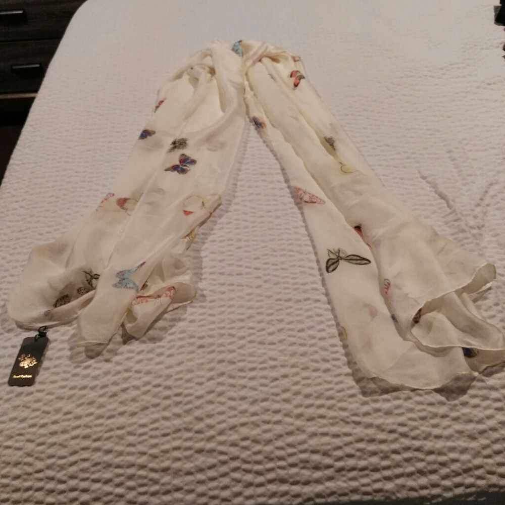 Long Cream butterfly scarf.